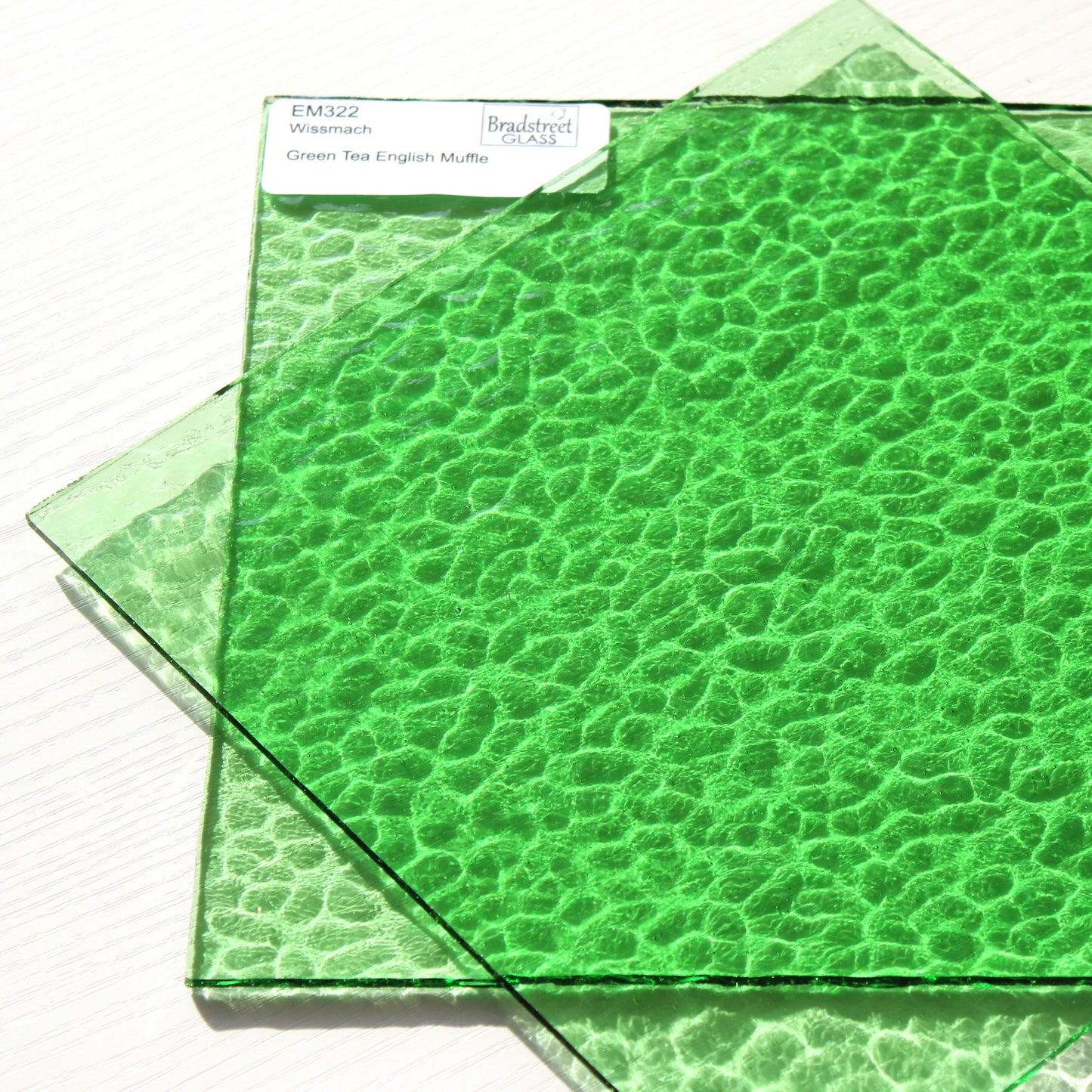 Green Tea English Muffle Stained Glass Sheet Wissmach EM322 Art glass for stained glass and mosaics at Bradstreet Glass