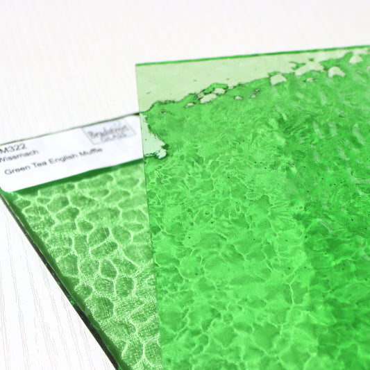Green Tea English Muffle Stained Glass Sheet Wissmach EM322 Art glass for stained glass and mosaics at Bradstreet Glass