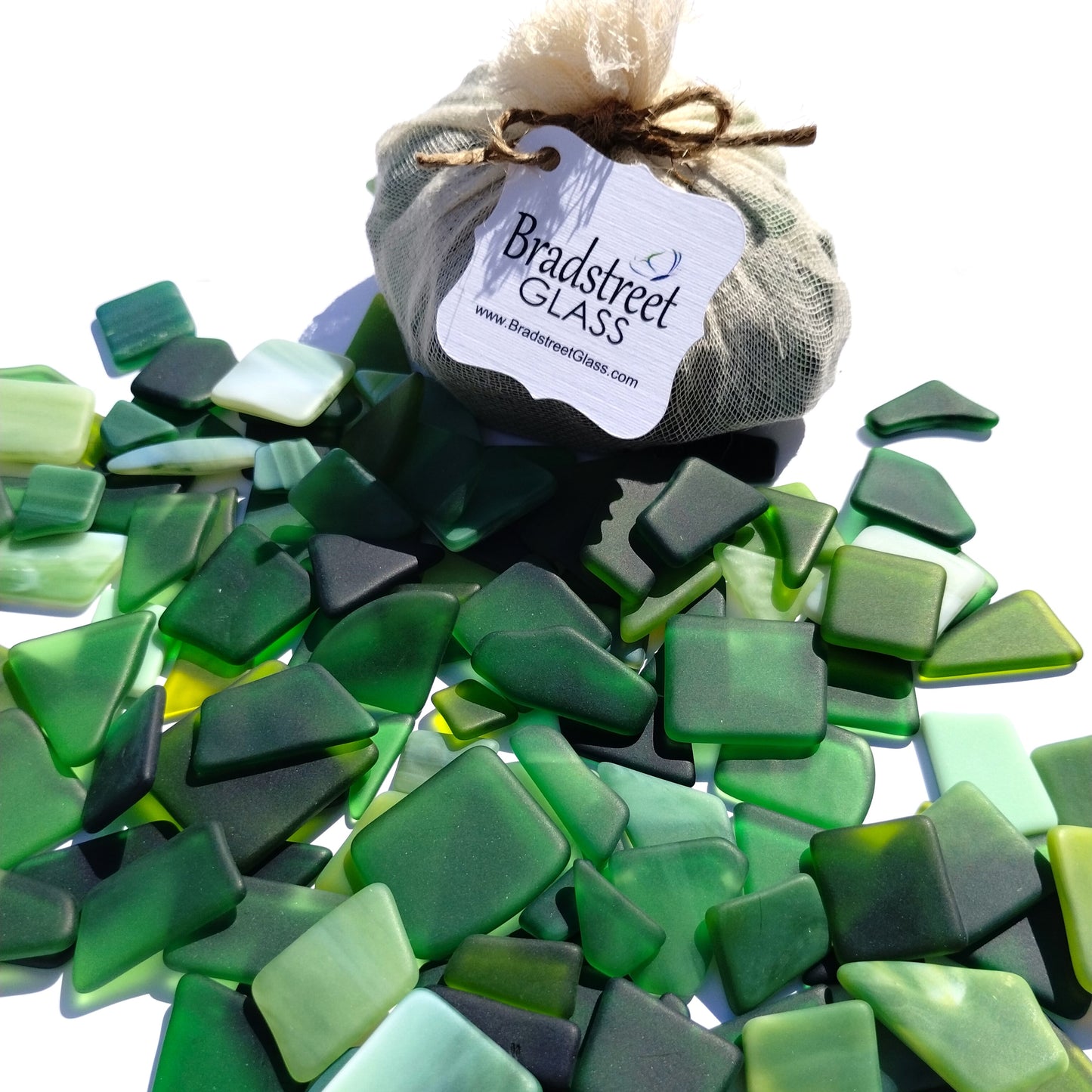 Bradstreet Glass Green Tumbled Stained Glass 1/2 LB "Sea Glass" Pieces in Shades of Green