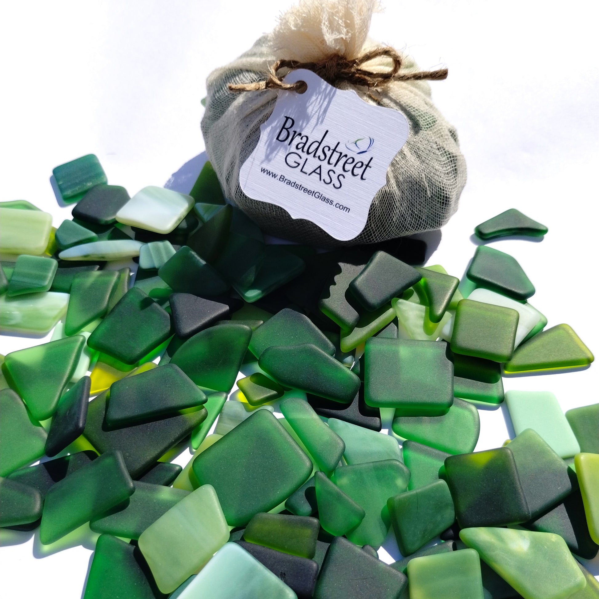 Bradstreet Glass Green Tumbled Stained Glass 1/2 LB "Sea Glass" Pieces in Shades of Green