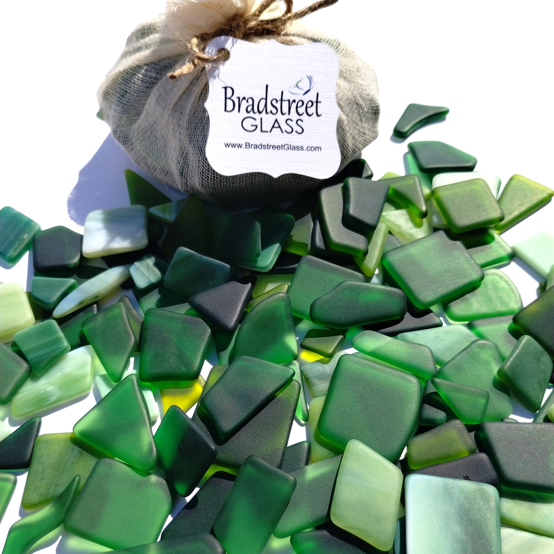 Bradstreet Glass Green Tumbled Stained Glass 1/2 LB "Sea Glass" Pieces in Shades of Green