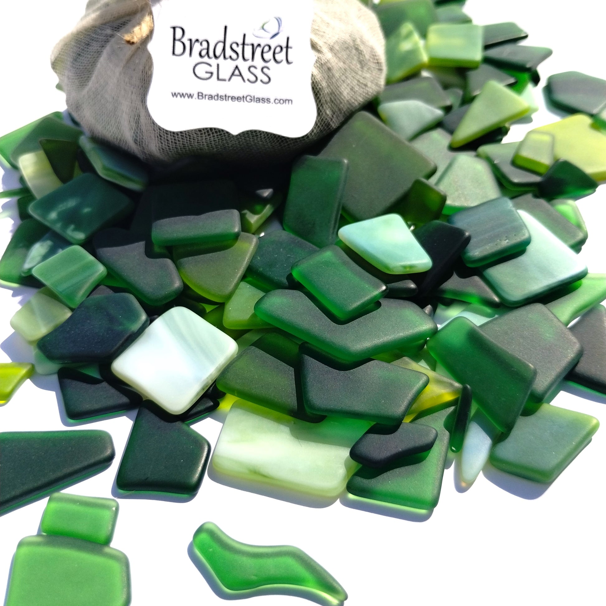 Bradstreet Glass Green Tumbled Stained Glass 1/2 LB "Sea Glass" Pieces in Shades of Green