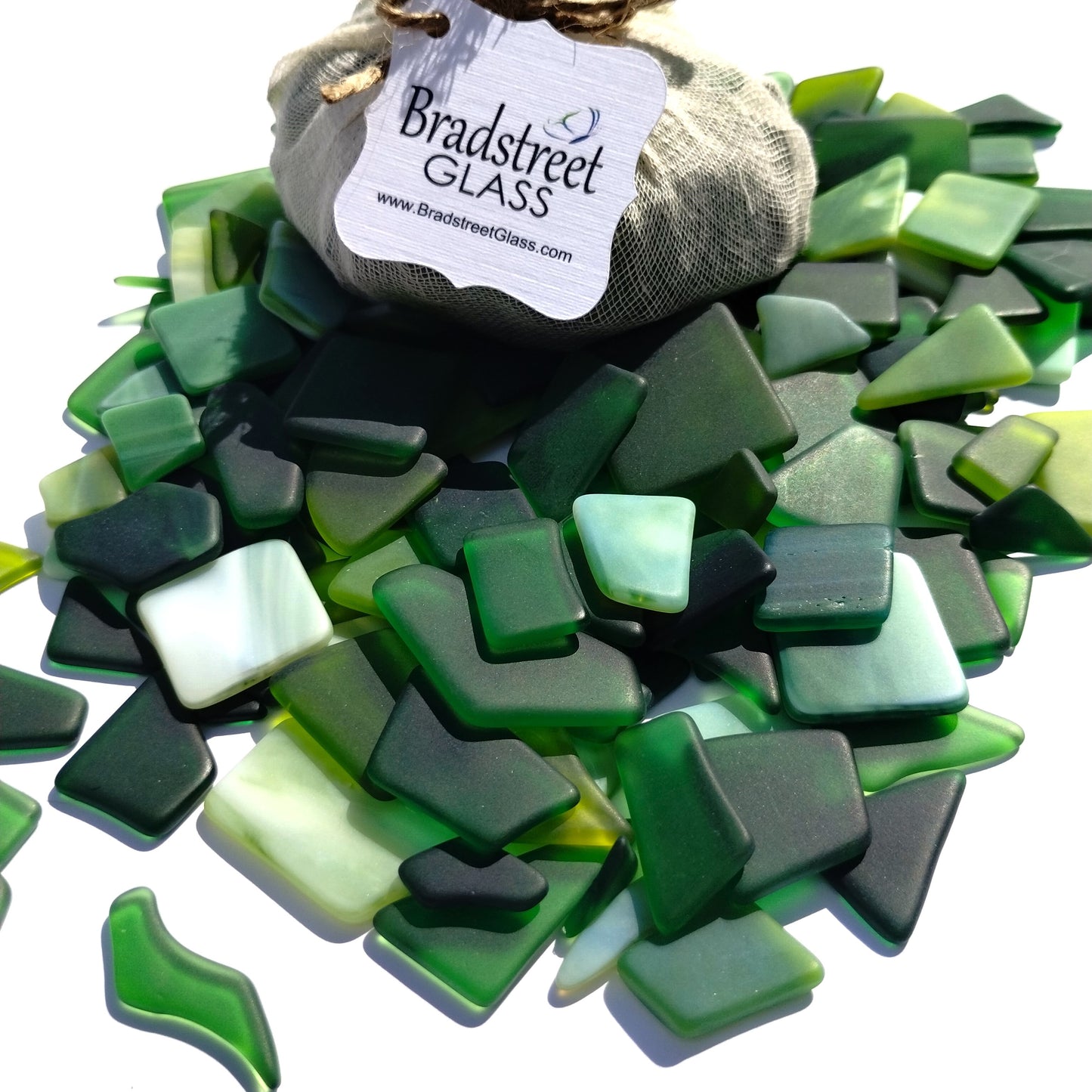 Bradstreet Glass Green Tumbled Stained Glass 1/2 LB "Sea Glass" Pieces in Shades of Green