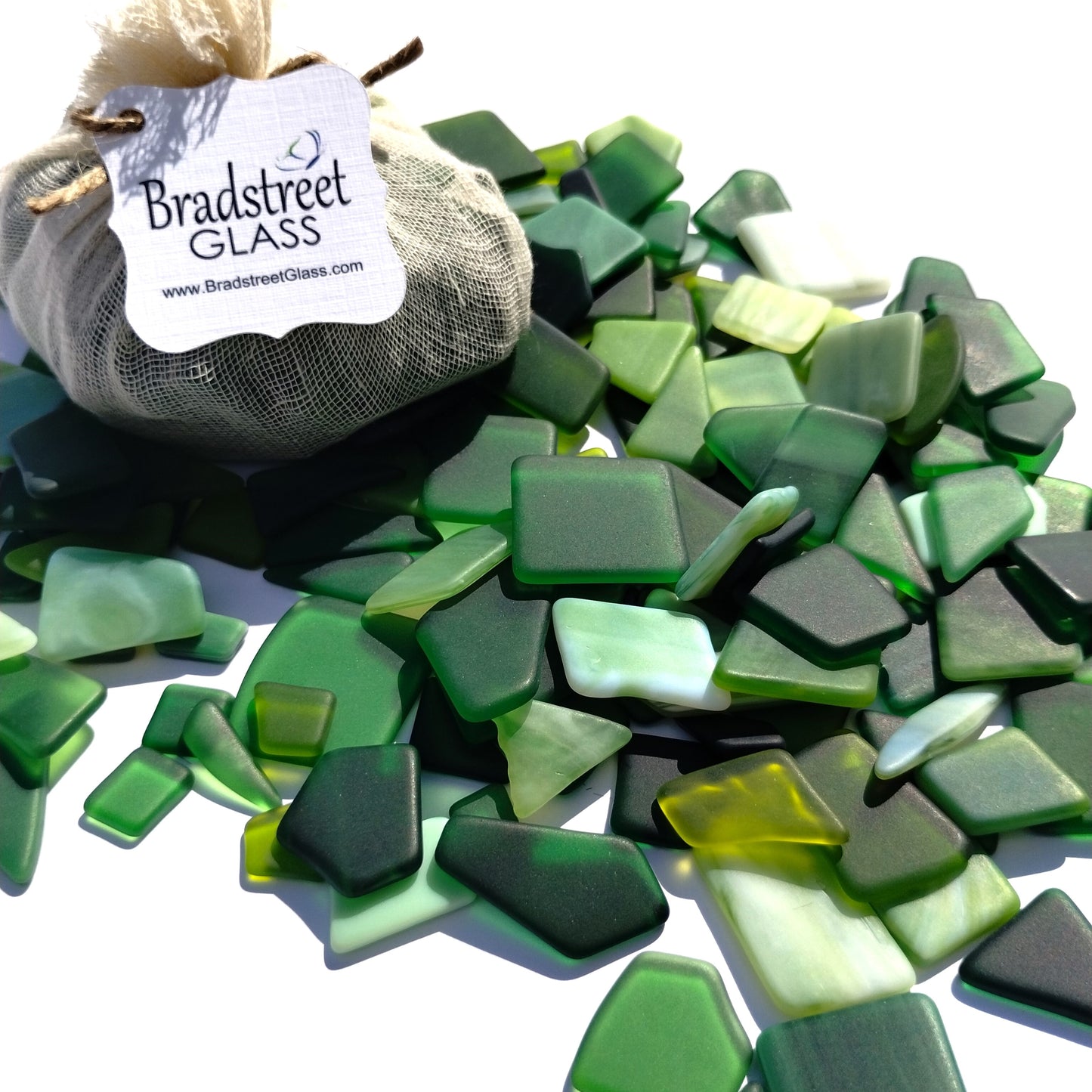 Bradstreet Glass Green Tumbled Stained Glass 1/2 LB "Sea Glass" Pieces in Shades of Green