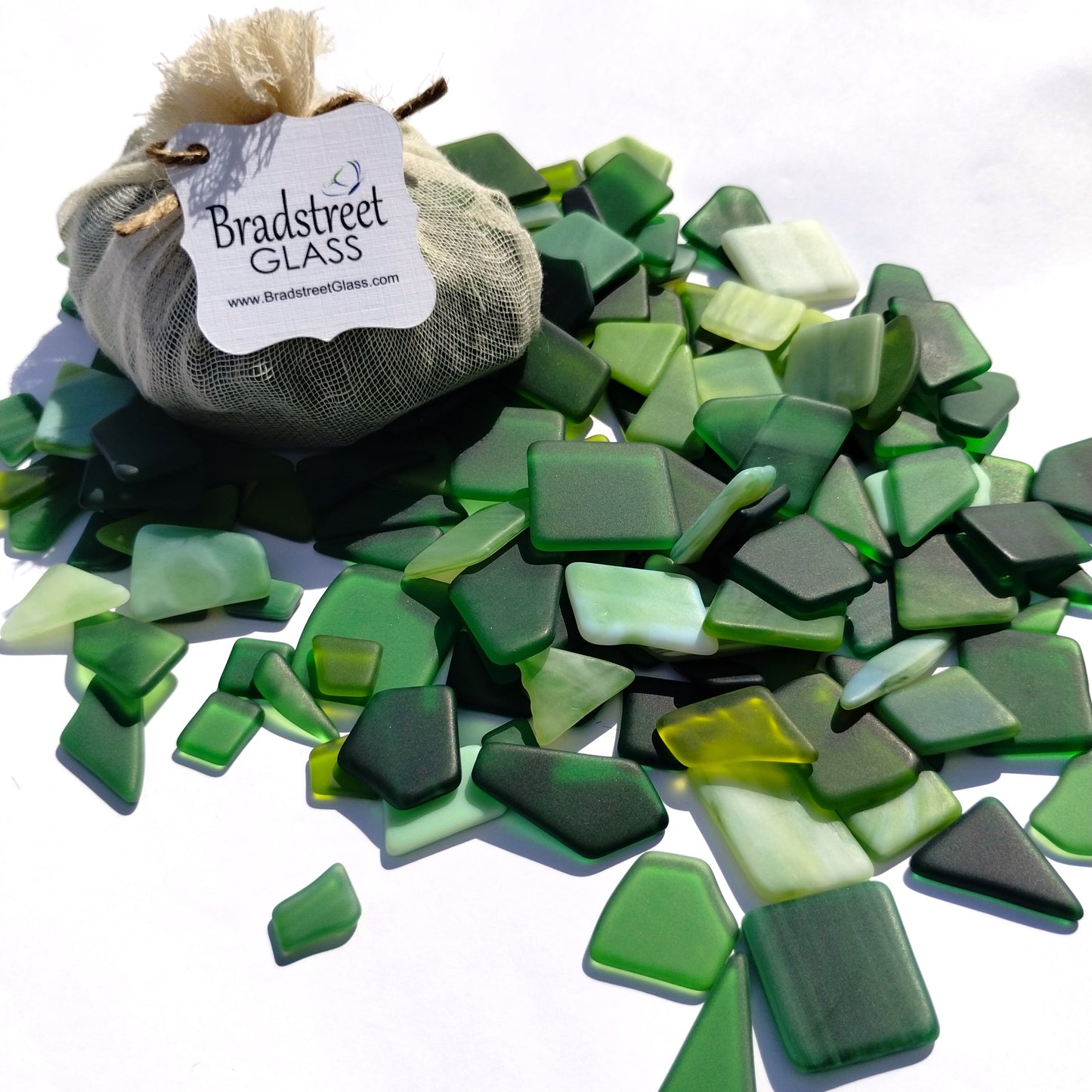 Bradstreet Glass Green Tumbled Stained Glass 1/2 LB "Sea Glass" Pieces in Shades of Green