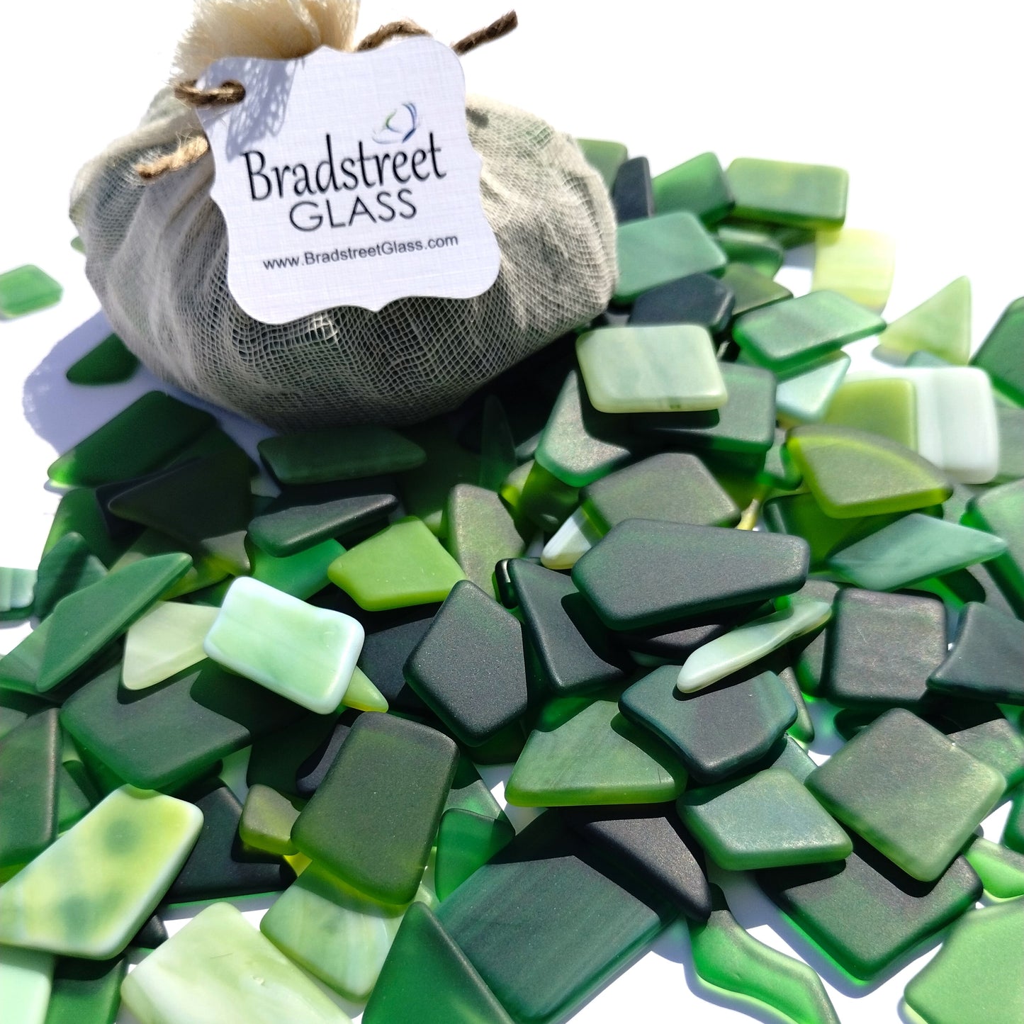Bradstreet Glass Green Tumbled Stained Glass 1/2 LB "Sea Glass" Pieces in Shades of Green