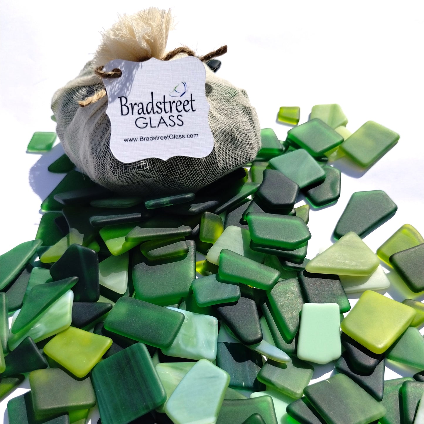 Bradstreet Glass Green Tumbled Stained Glass 1/2 LB "Sea Glass" Pieces in Shades of Green