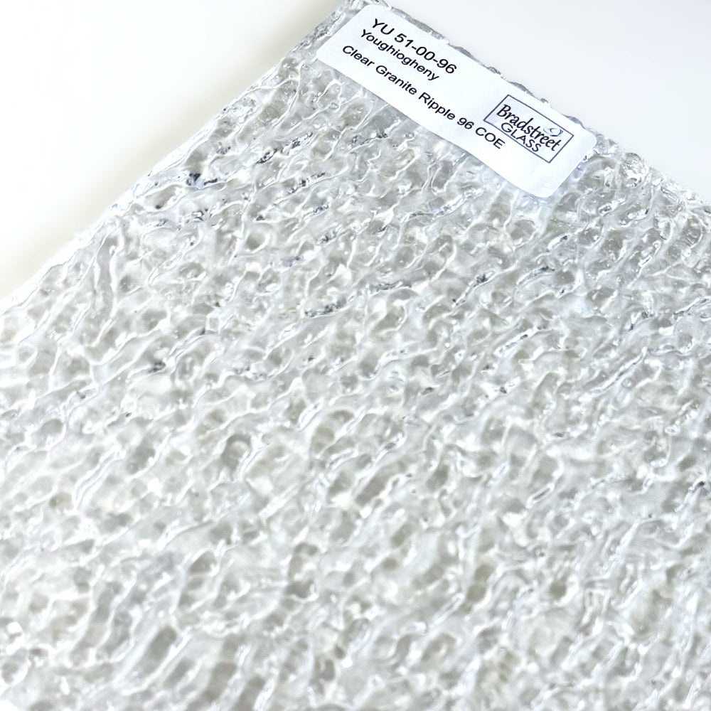 Youghiogheny YU-51-00-96 Fusible Stained Glass Sheet Clear Granite Ripple Textured art glass for stained glass, mosaics and fusing at Bradstreet Glass.