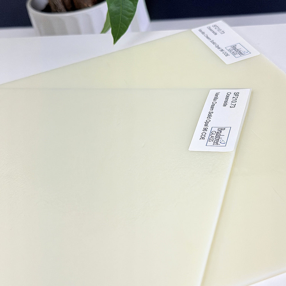 SF210.73 Oceanside Vanilla Cream Solid Opal stained glass sheet.  Opaque art glass for stained glass, fusing and mosaics at Bradstreet Glass.