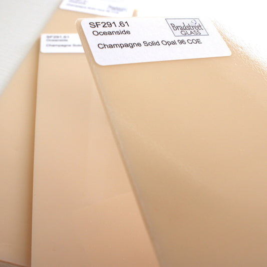 Close-up Oceanside SF291.61 Champagne Solid Opalescent stained glass sheet. 96 COE fusible. Bradstreet Glass