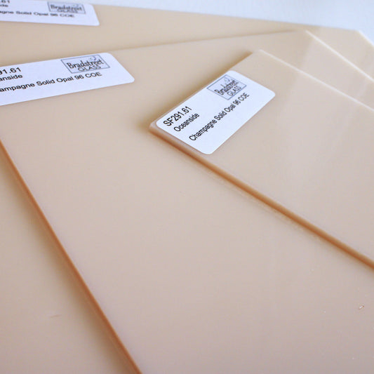 Close-up Oceanside SF291.61 Champagne Solid Opalescent stained glass sheet. 96 COE fusible. Bradstreet Glass