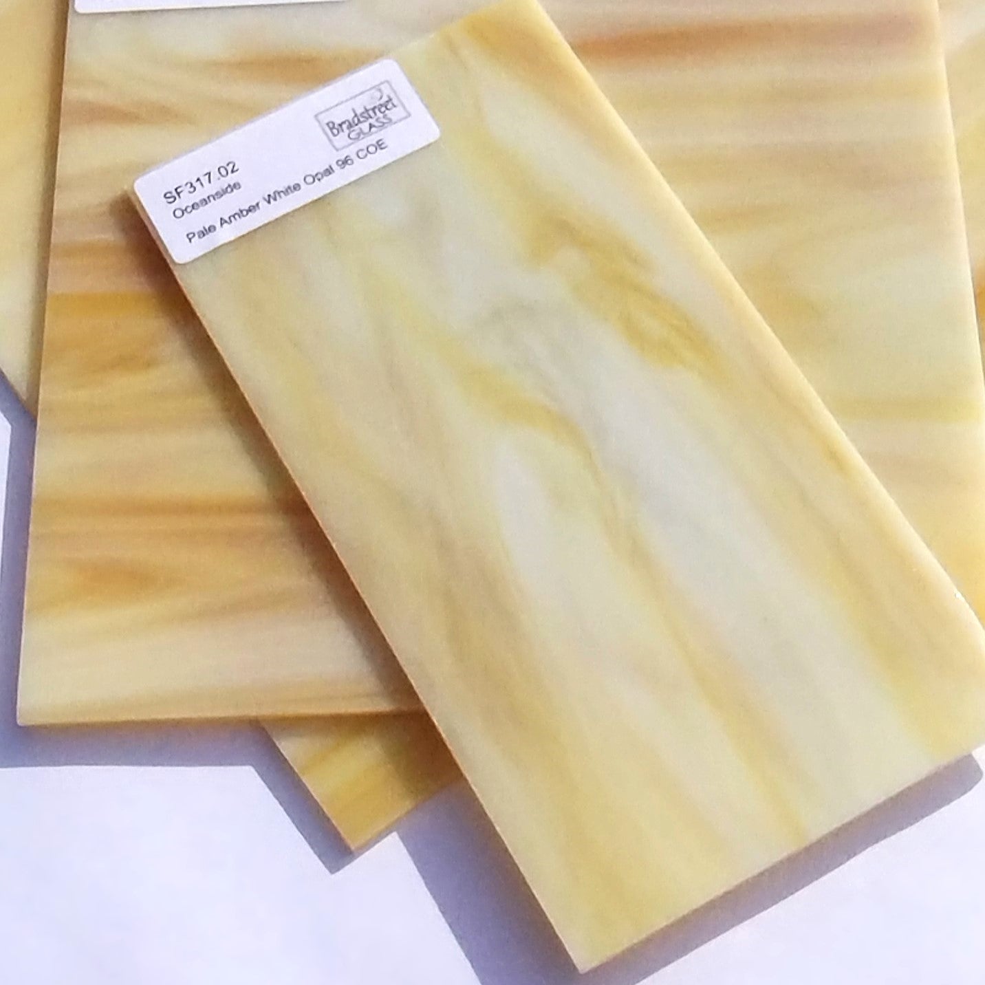 Oceanside SF317.02 Fusible Opaque Stained Glass Sheet&nbsp;
Pale Amber White Opal