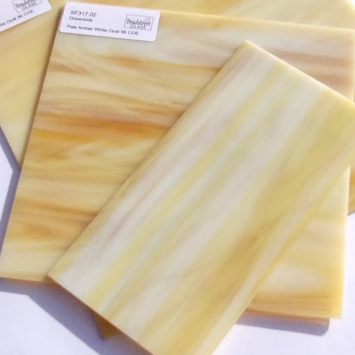 Oceanside SF317.02 Fusible Opaque Stained Glass Sheet&nbsp;
Pale Amber White Opal