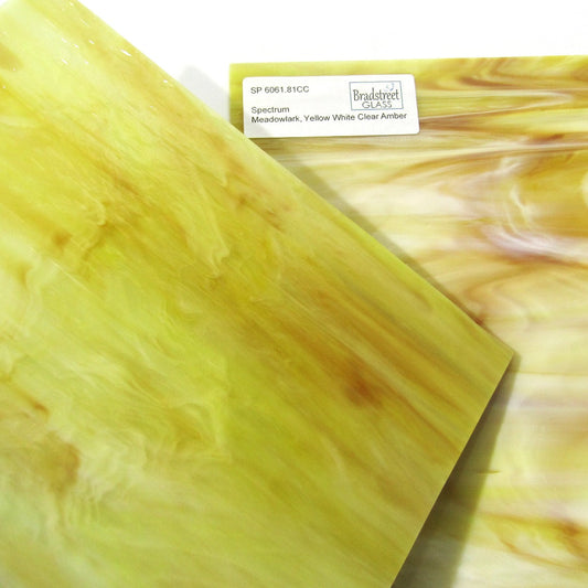 Bradstreet Glass Meadowlark Pearl Opal Fusible Stained Glass Sheet Yellow, Amber 96 COE Oceanside SF6061.81CC