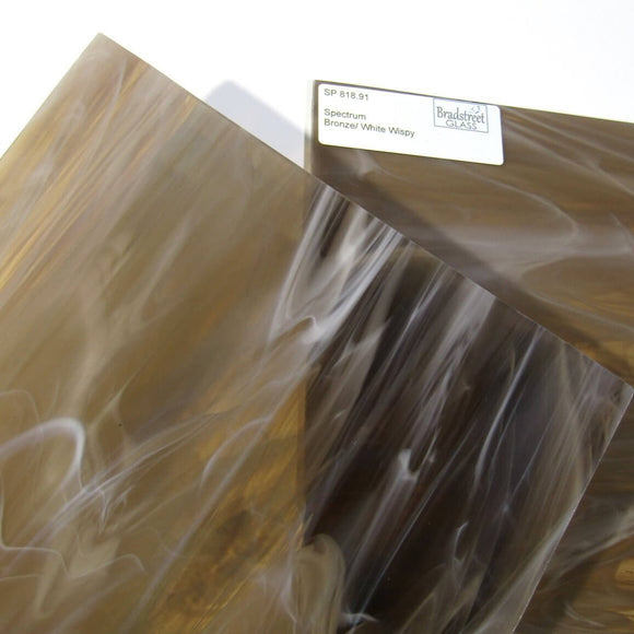 Bronze White Wispy Stained Glass Sheet Spectrum 818.91