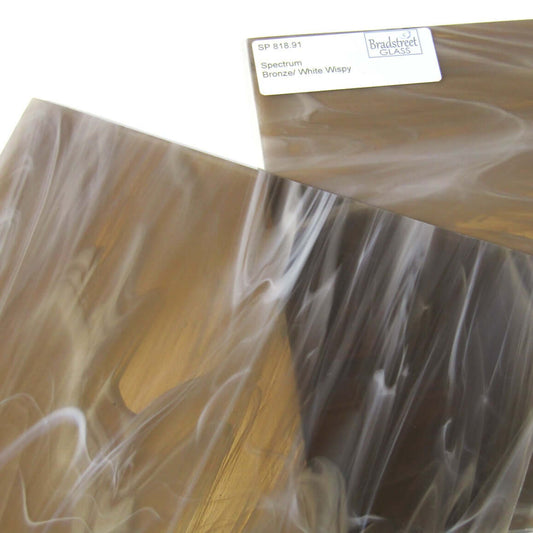 Bradstreet Glass Bronze White Wispy Stained Glass Sheet Spectrum 818.91