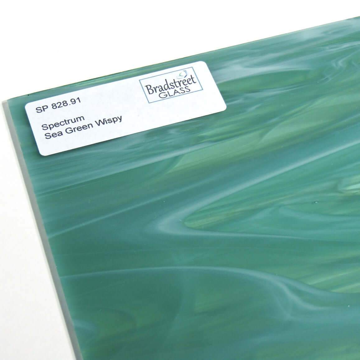 Bradstreet Glass Sea Green and White Wispy Stained Glass Sheet Spectrum 828.91