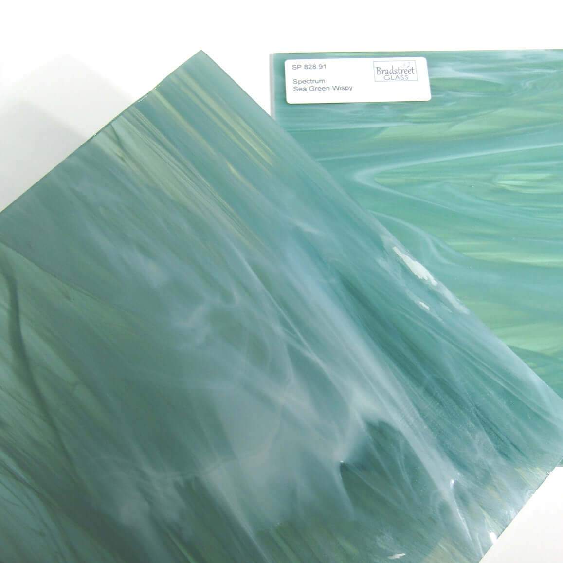 Bradstreet Glass Sea Green and White Wispy Stained Glass Sheet Spectrum 828.91