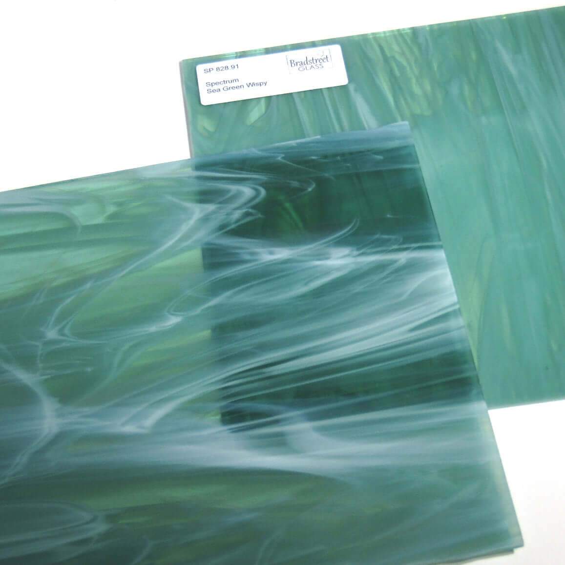 Sea Green and White Wispy Stained Glass Sheet Spectrum 828.91