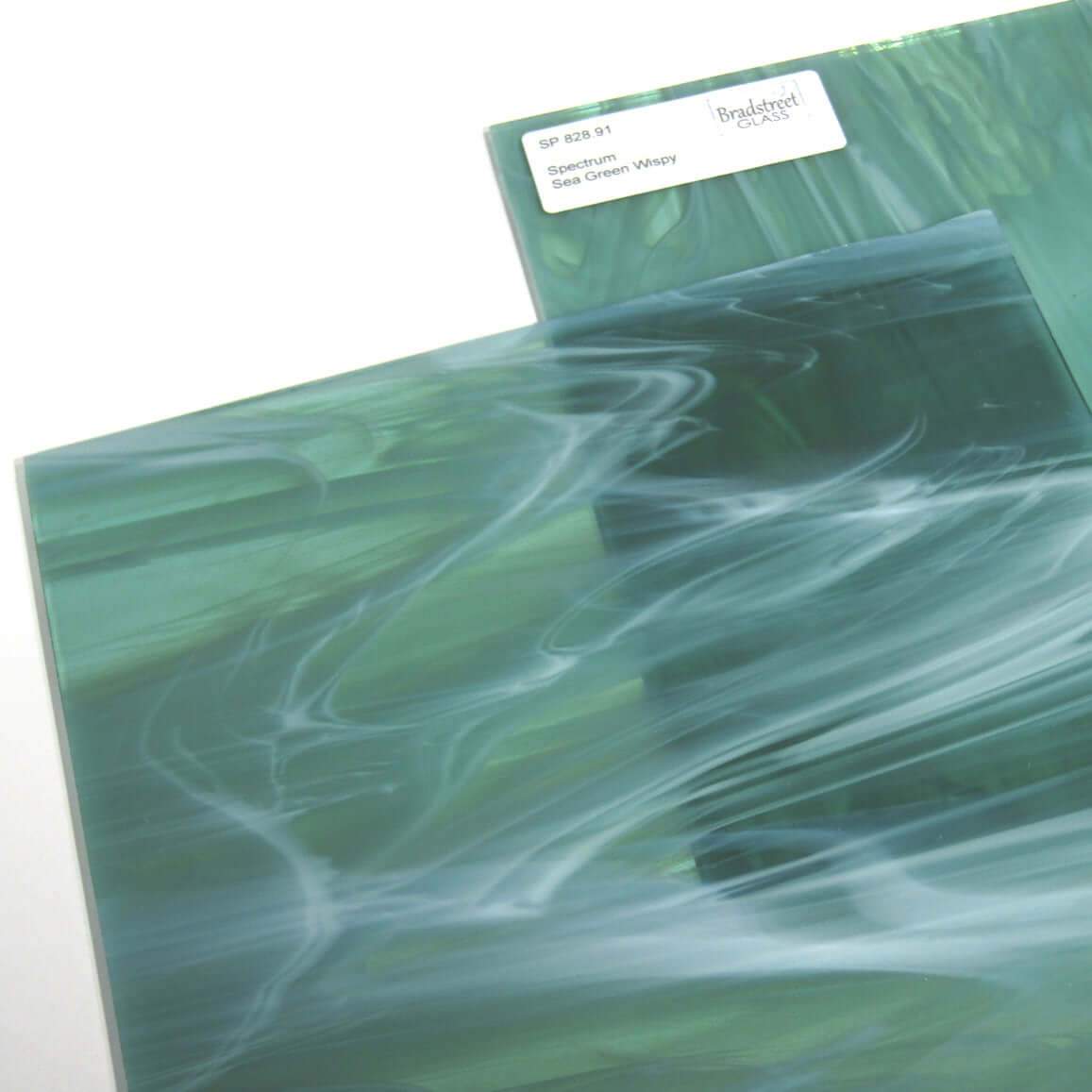 Sea Green and White Wispy Stained Glass Sheet Spectrum 828.91