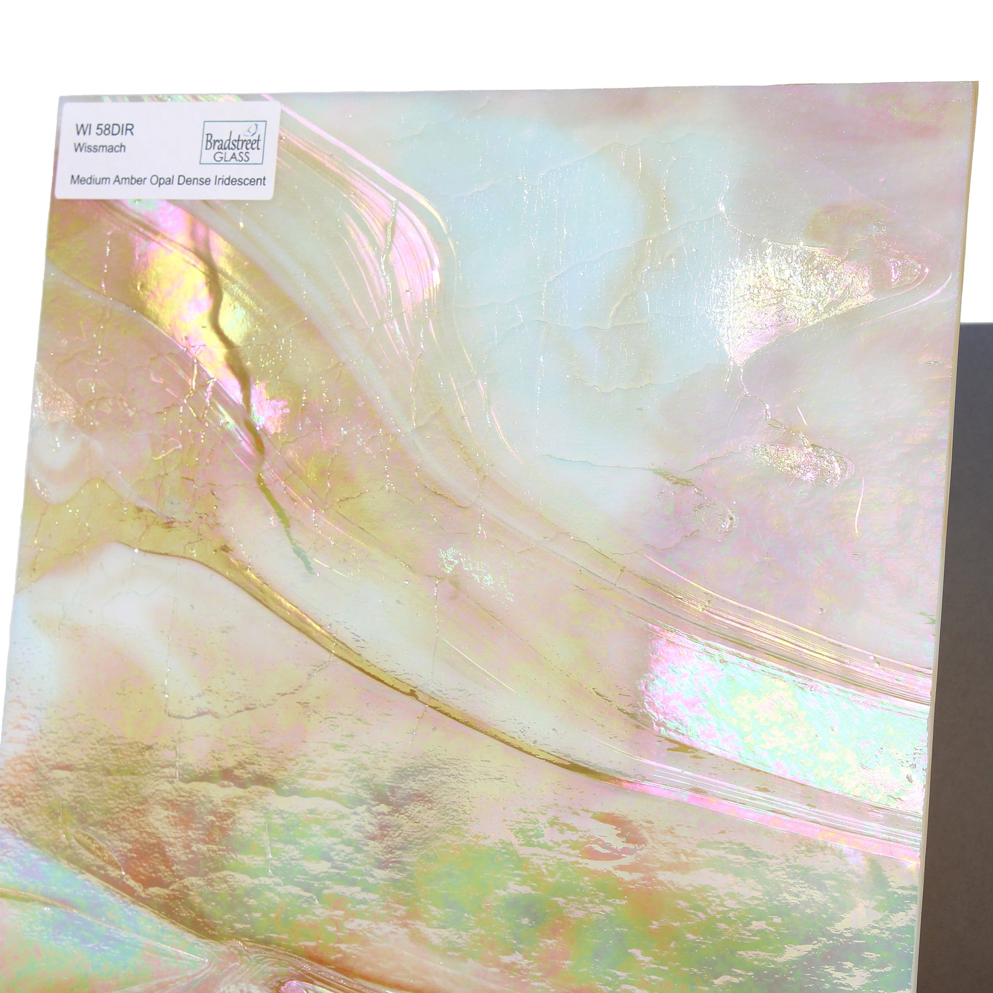 Medium Amber Opal Iridescent Stained Glass Sheet Dense Opaque Wissmach 58DIR