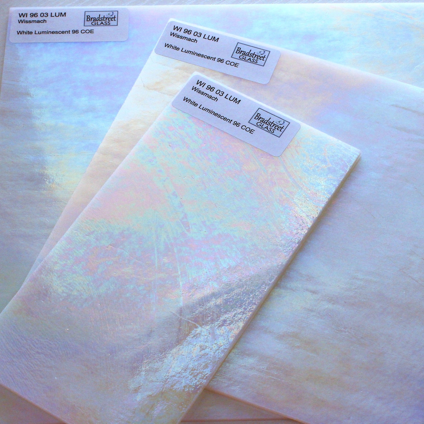 Wissmach 9603LUM White Luminescent Fusible Stained Glass Sheet 96 COE Opaque Wissmach Art Glass at Bradstreet Glass