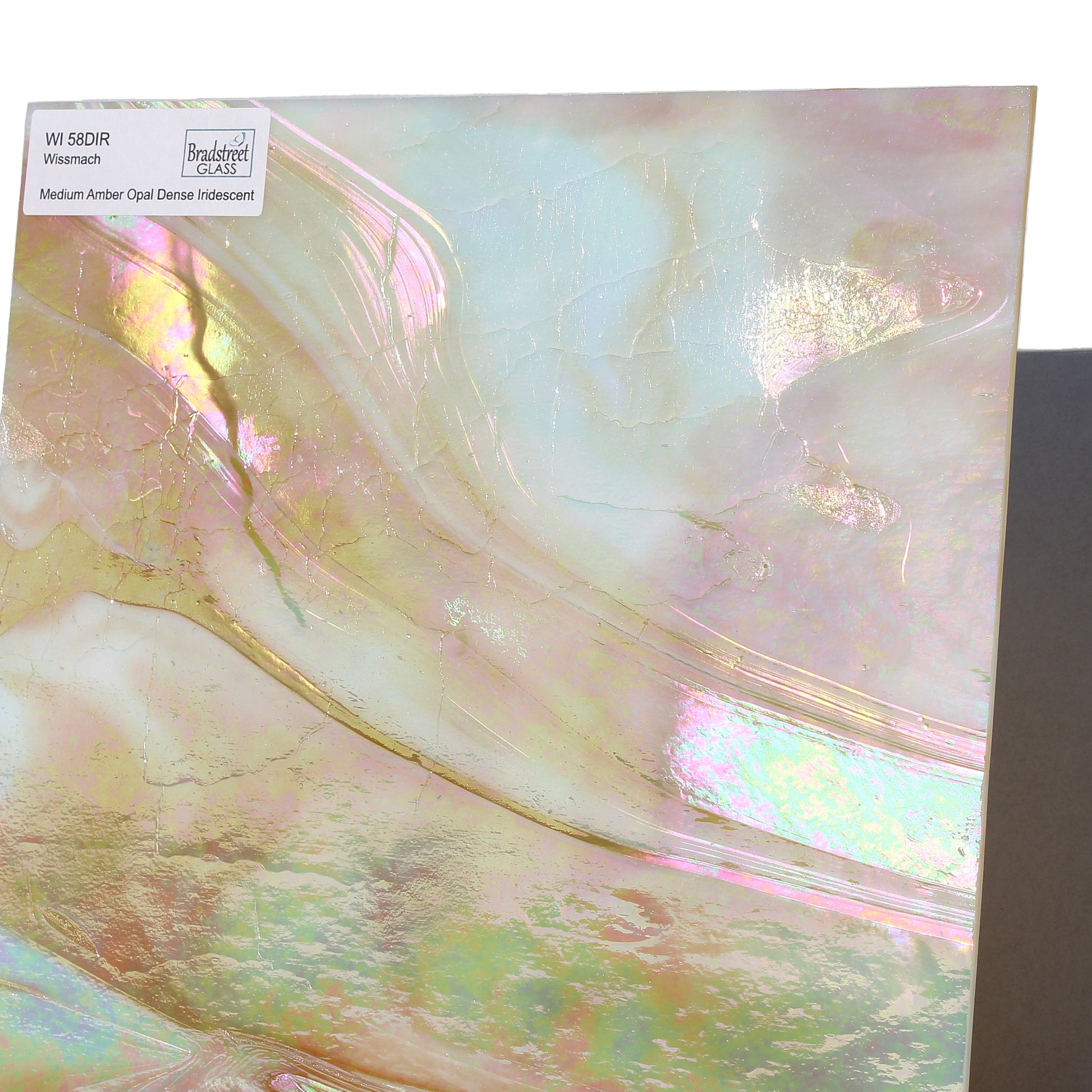 Medium Amber Opal Iridescent Stained Glass Sheet Dense Opaque Wissmach 58DIR