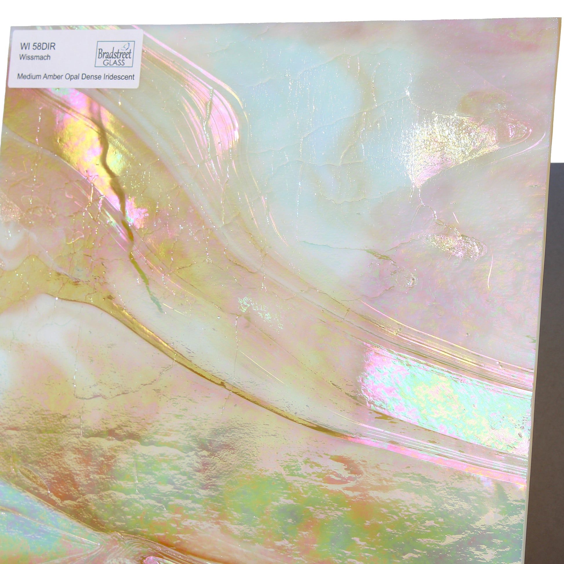 Medium Amber Opal Iridescent Stained Glass Sheet Dense Opaque Wissmach 58DIR