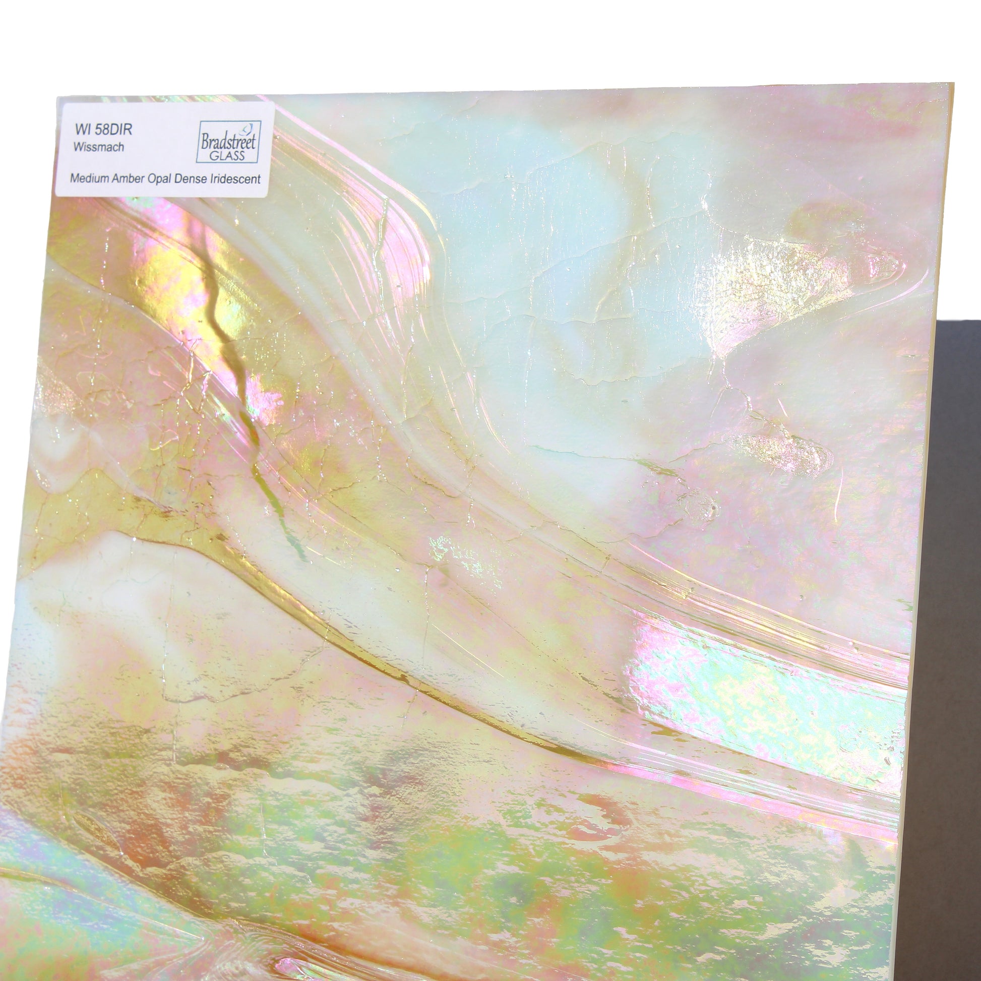 Medium Amber Opal Iridescent Stained Glass Sheet Dense Opaque Wissmach 58DIR