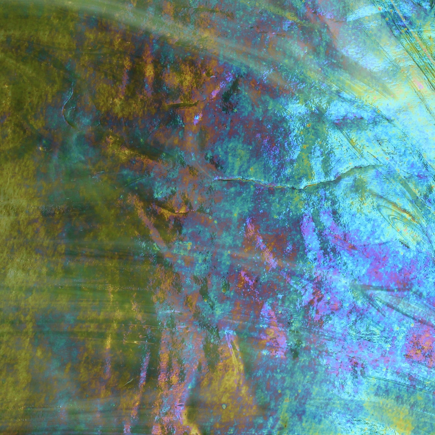 Dark Green Wispy Opal Iridized Stained Glass Sheet Wissmach WO101IR Green Swirled Iridescent Art Glass at Bradstreet Glass