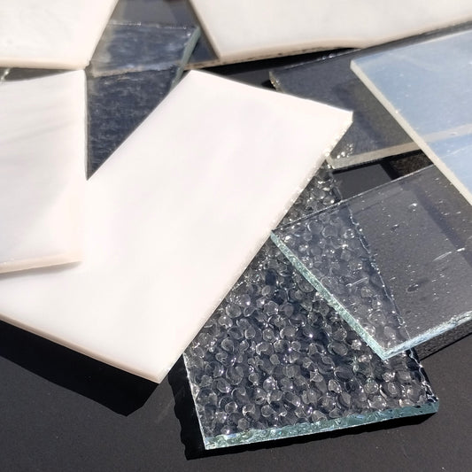 Clear and White Stained Glass Scraps, Assorted Glass Pieces 1 Lb Package