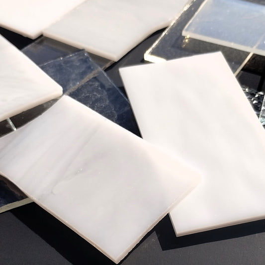 Clear and White Stained Glass Scraps, Assorted Glass Pieces 1 Lb Package