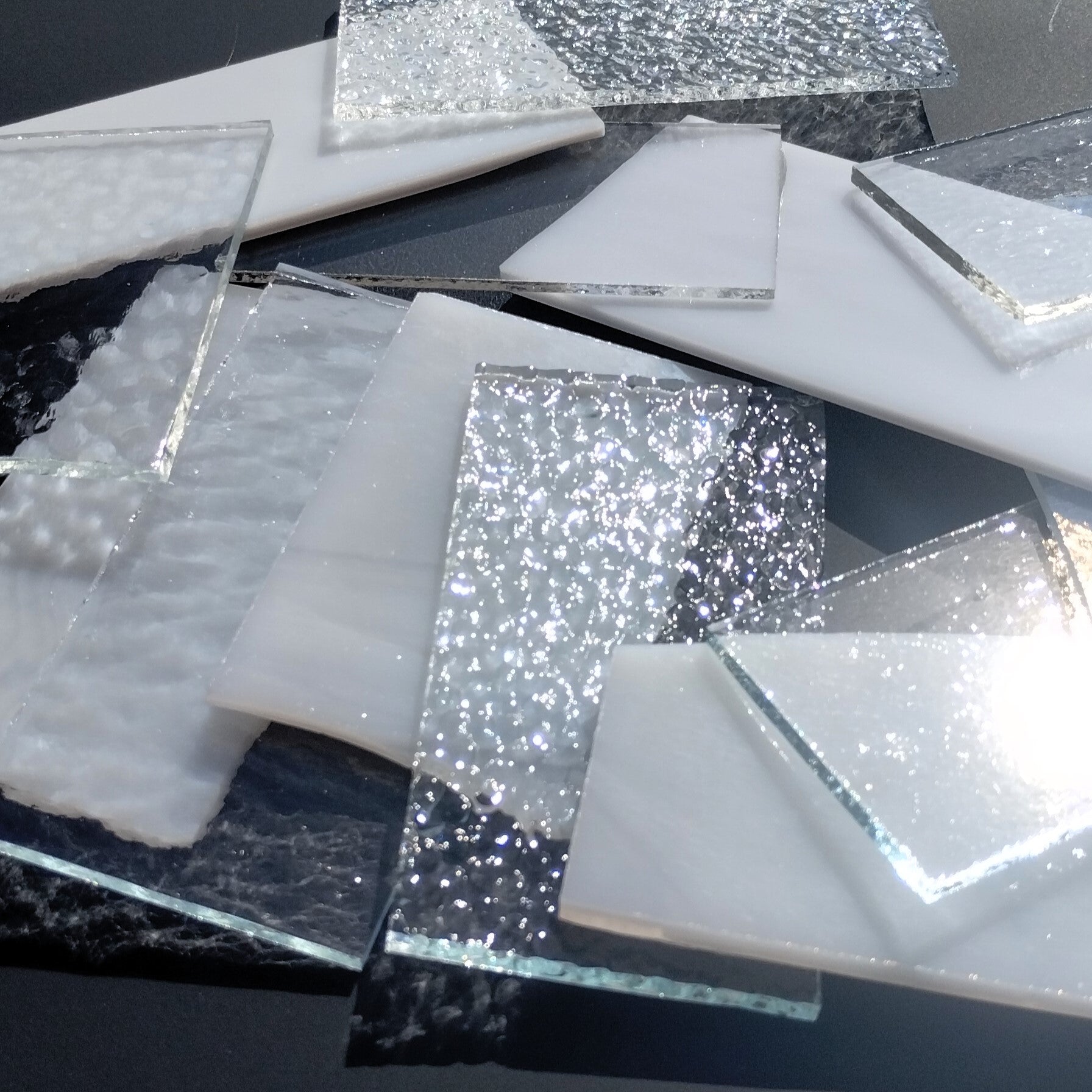 Clear and White Stained Glass Scraps, Assorted Glass Pieces 1 Lb Package