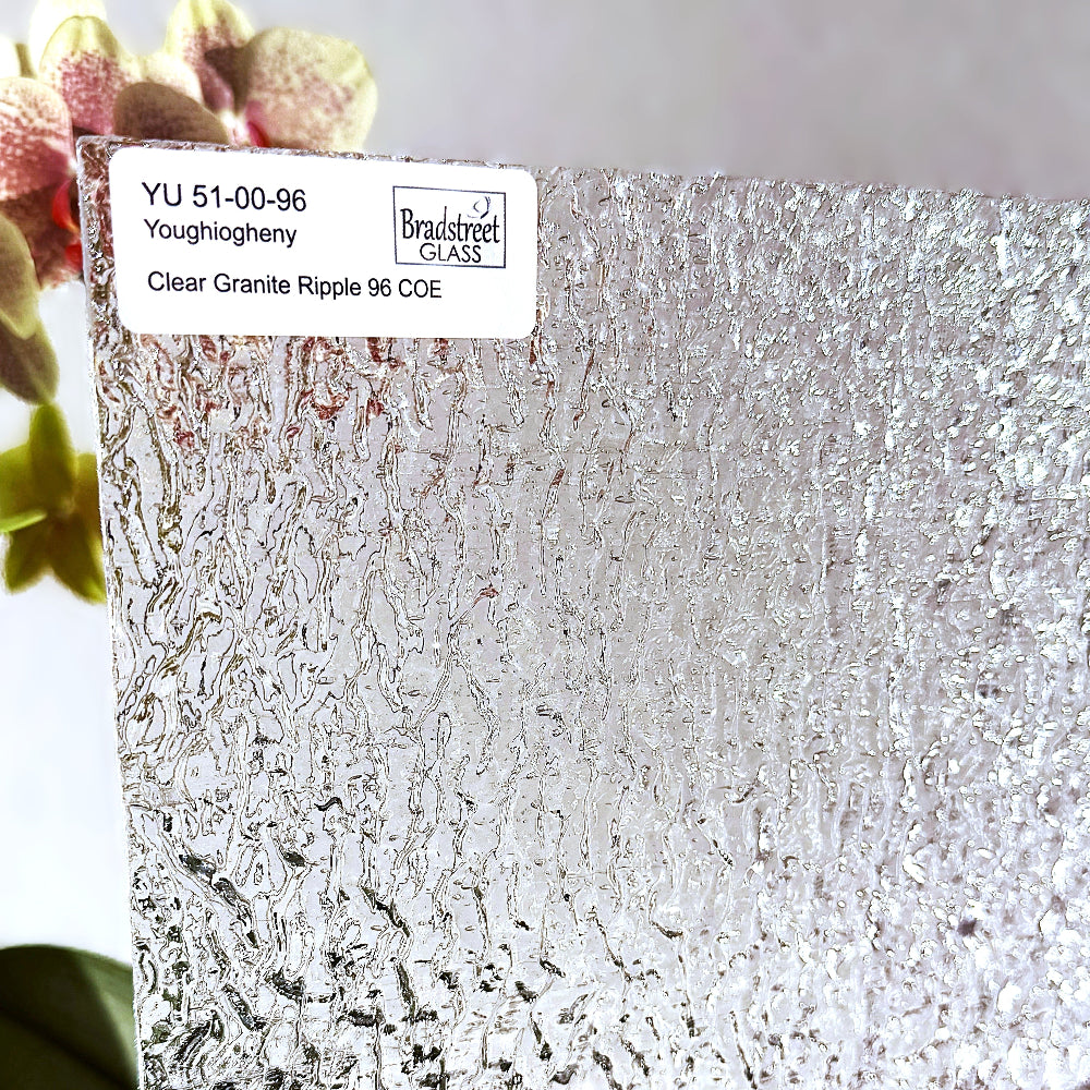 Youghiogheny YU-51-00-96 Fusible Stained Glass Sheet Clear Granite Ripple Textured art glass for stained glass, mosaics and fusing at Bradstreet Glass.