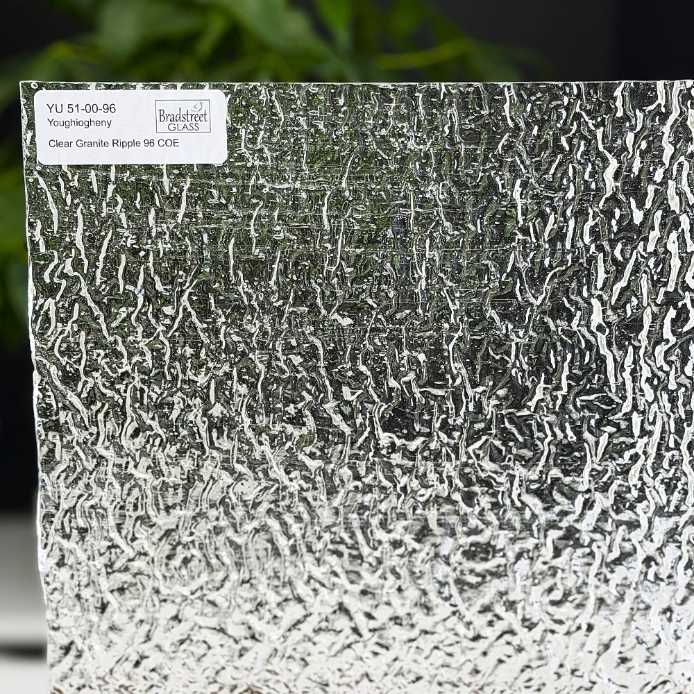 Youghiogheny YU-51-00-96 Fusible Stained Glass Sheet Clear Granite Ripple Textured art glass for stained glass, mosaics and fusing at Bradstreet Glass.