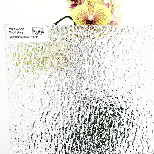 Youghiogheny YU-51-00-96 Fusible Stained Glass Sheet Clear Granite Ripple Textured art glass for stained glass, mosaics and fusing at Bradstreet Glass.