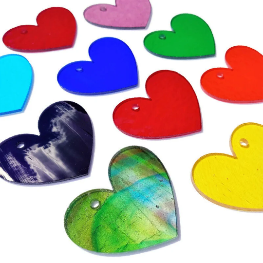 Precut 2" Stained Glass Hearts with Holes Drilled for Hanging, Bradstreet Glass