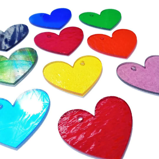 Precut 1.5" Stained Glass Hearts with Holes Drilled for Hanging, Bradstreet Glass