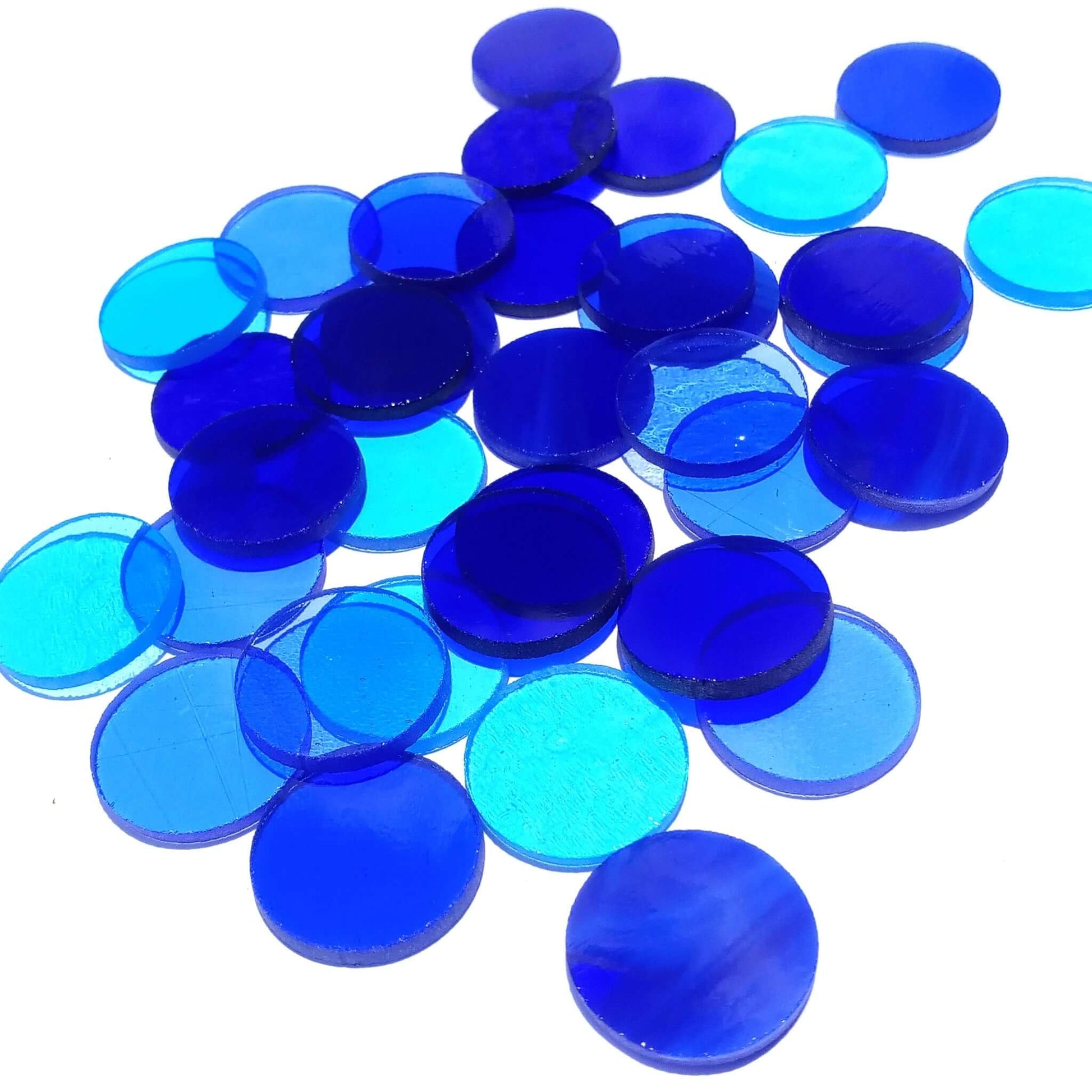 Blue Precut Stained Glass Circles, 1" Blue Glass Circles for Mosaics, Jewelry, Stained Glass Art