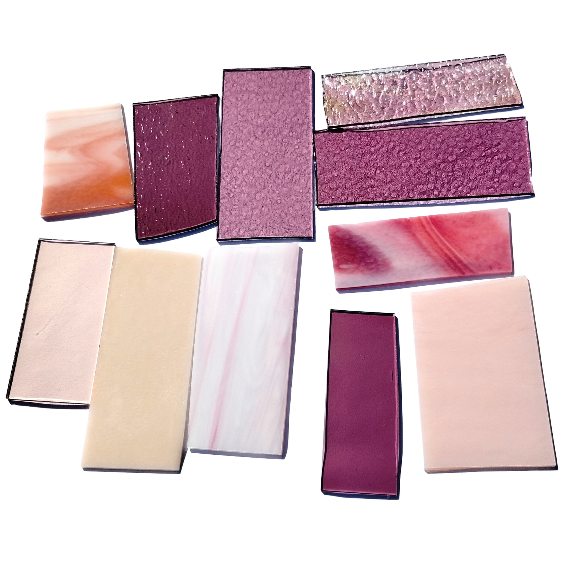 Bradstreet Glass Pink Stained Glass Scraps, Curated 1 lb Package of Reclaimed Shop Scrap Glass in Shades of Pink