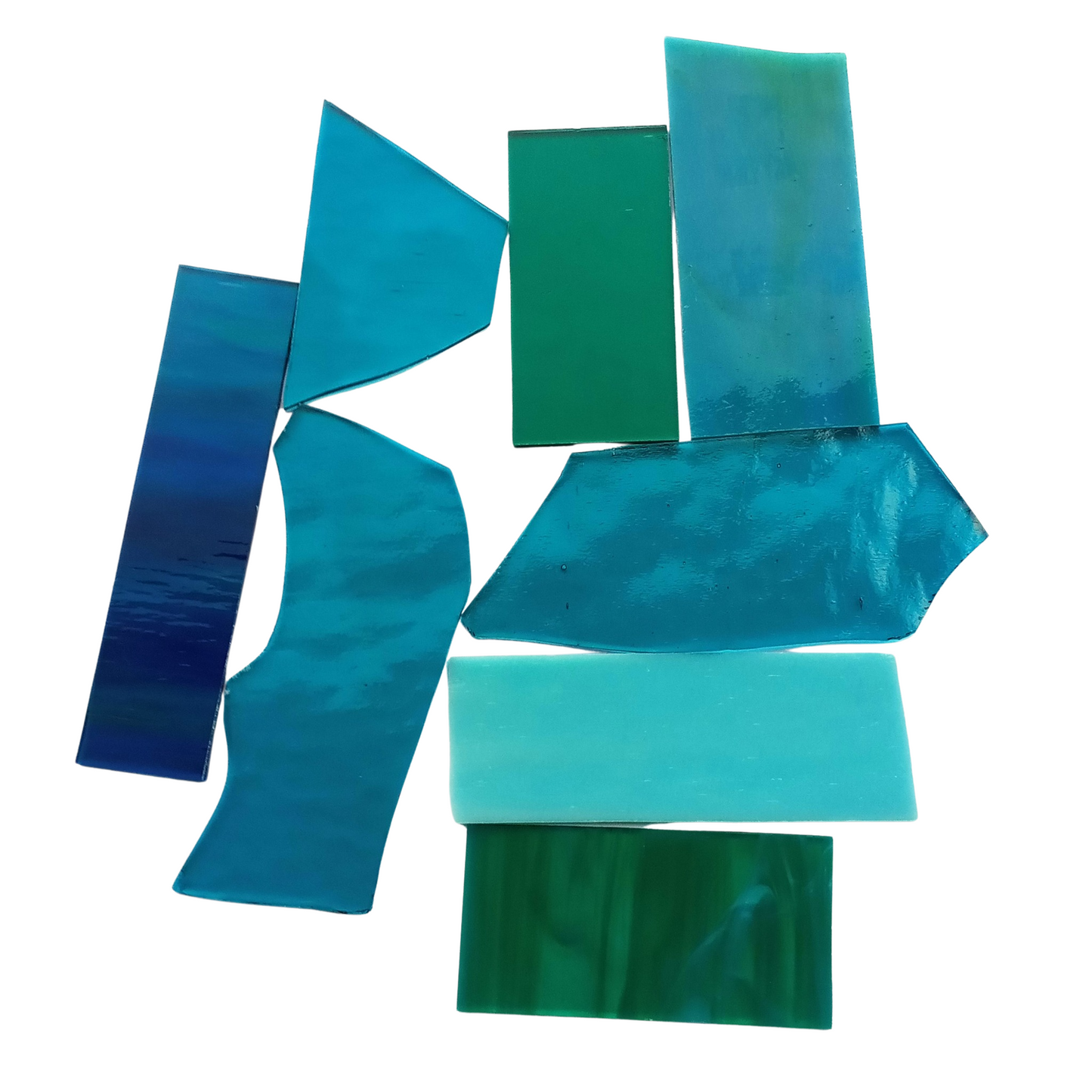 Teal, Aqua Stained Glass Scraps, Curated 1 lb Package of Reclaimed Shop Scrap Glass in Shades of Aqua, Teal