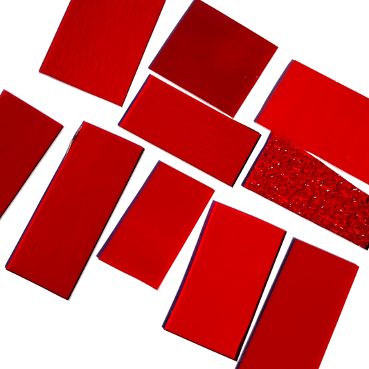 Bradstreet Glass Red Stained Glass Scraps, Curated 1 lb Package of Reclaimed Shop Scrap Glass in Shades of Red