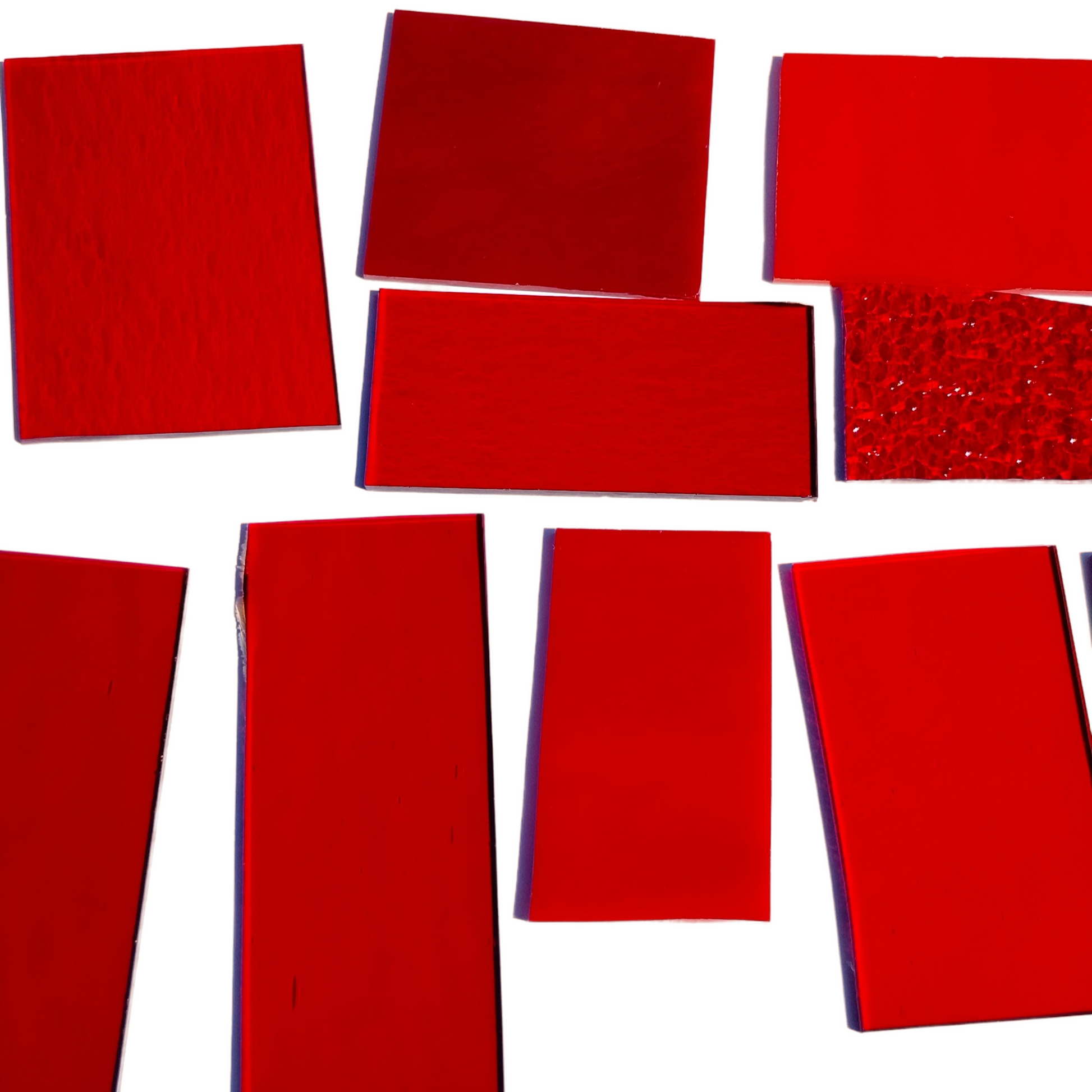Bradstreet Glass Red Stained Glass Scraps, Curated 1 lb Package of Reclaimed Shop Scrap Glass in Shades of Red