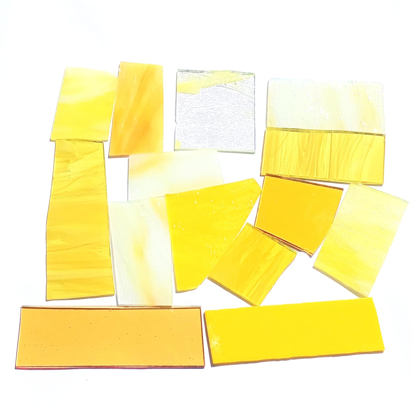 Bradstreet Glass Yellow Stained Glass Scraps, Curated 1 lb Package of Reclaimed Shop Scrap Glass in Shades of Yellow