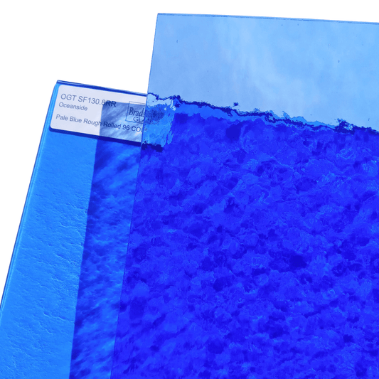 Bradstreet Glass Pale Blue Rough Rolled Stained Glass Sheet 96 COE Oceanside SF130.8RR
