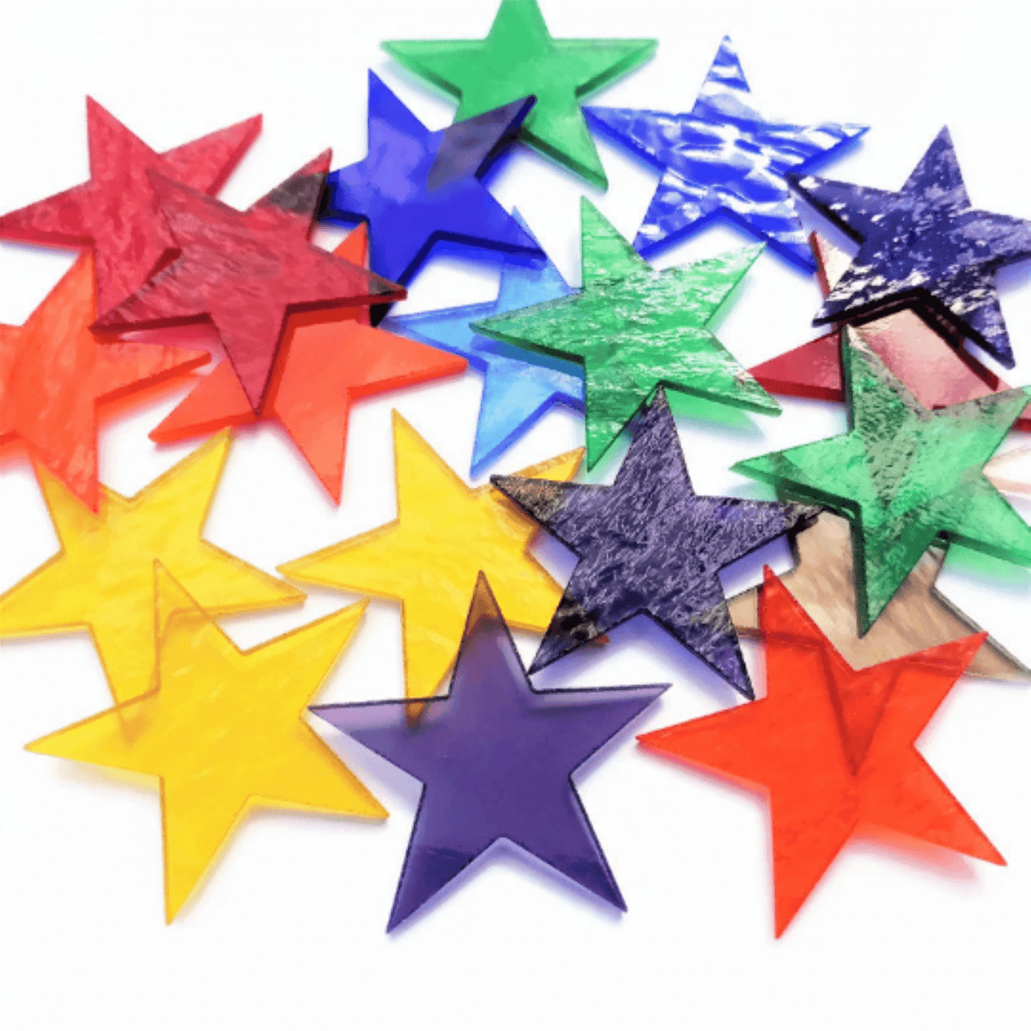 Precut Stained Glass Stars, Assorted Colors, 2 inch Glass Stars for Mosaics, Jewelry, Stained Glass