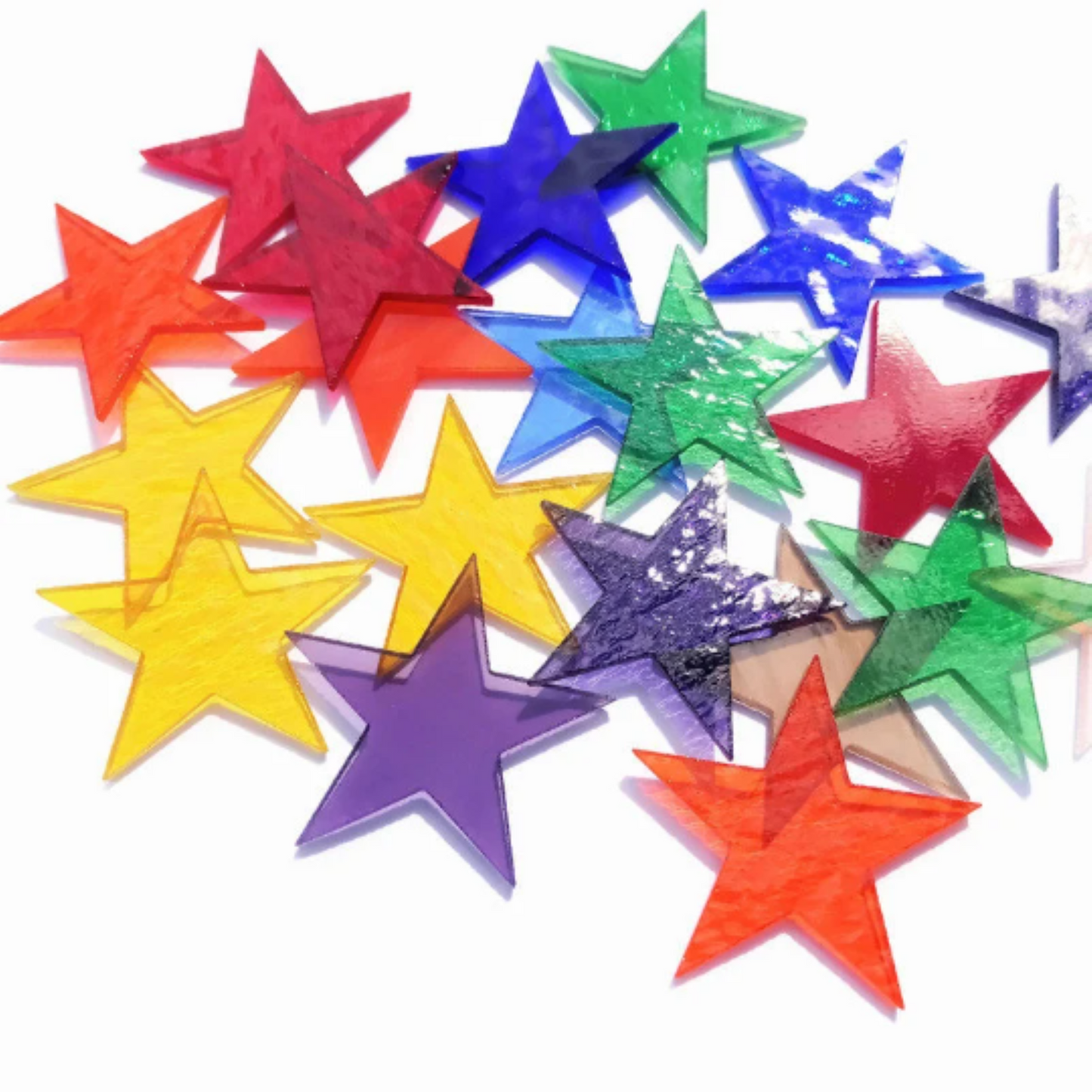 Precut Stained Glass 2.5" Stars, Assorted Colors, Package of 20