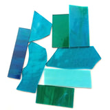 Teal, Aqua Stained Glass Scraps, Curated 1 lb Package of Reclaimed Shop Scrap Glass in Shades of Aqua, Teal