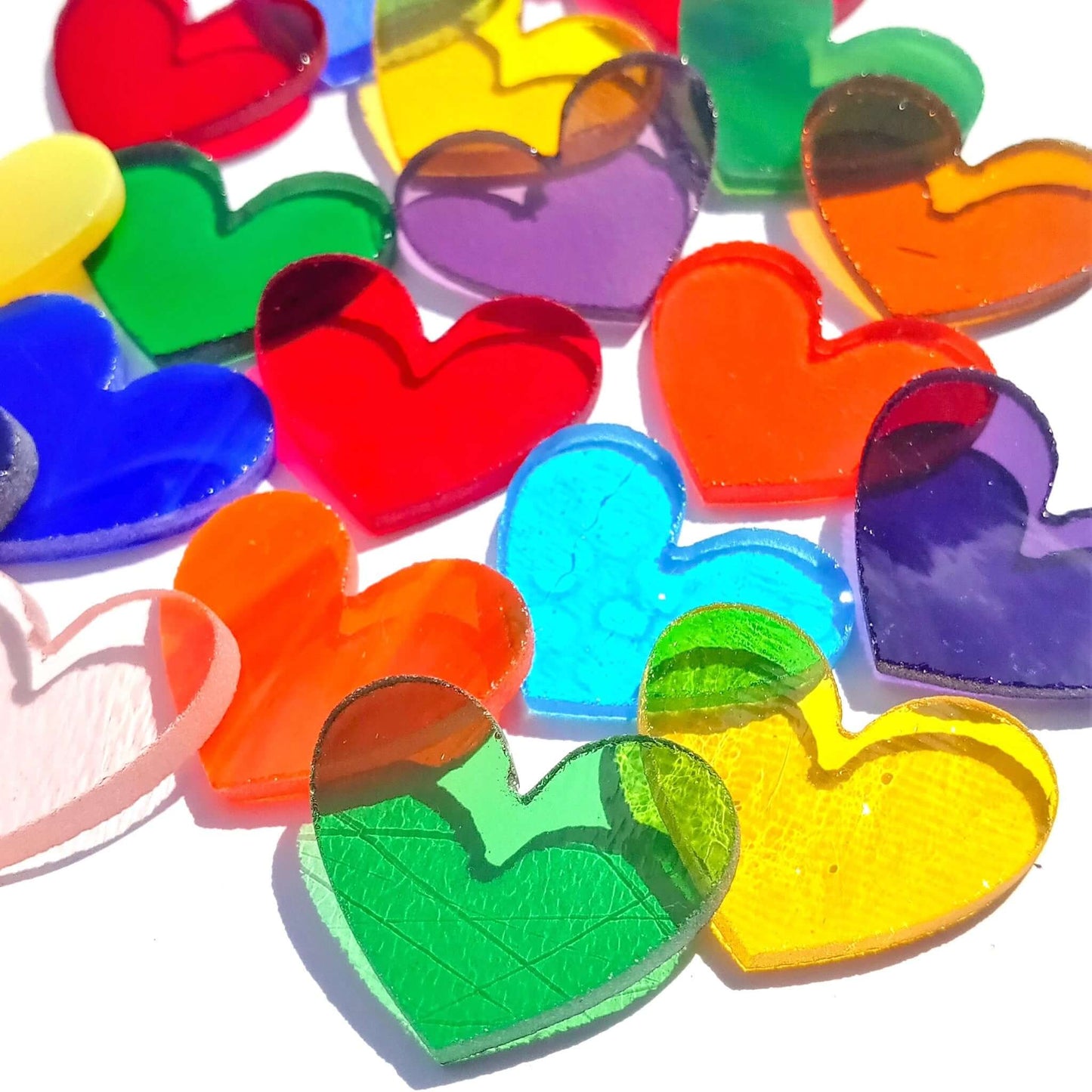 Precut Stained Glass 2" Hearts, Assorted Colors, Package of 10 or 20