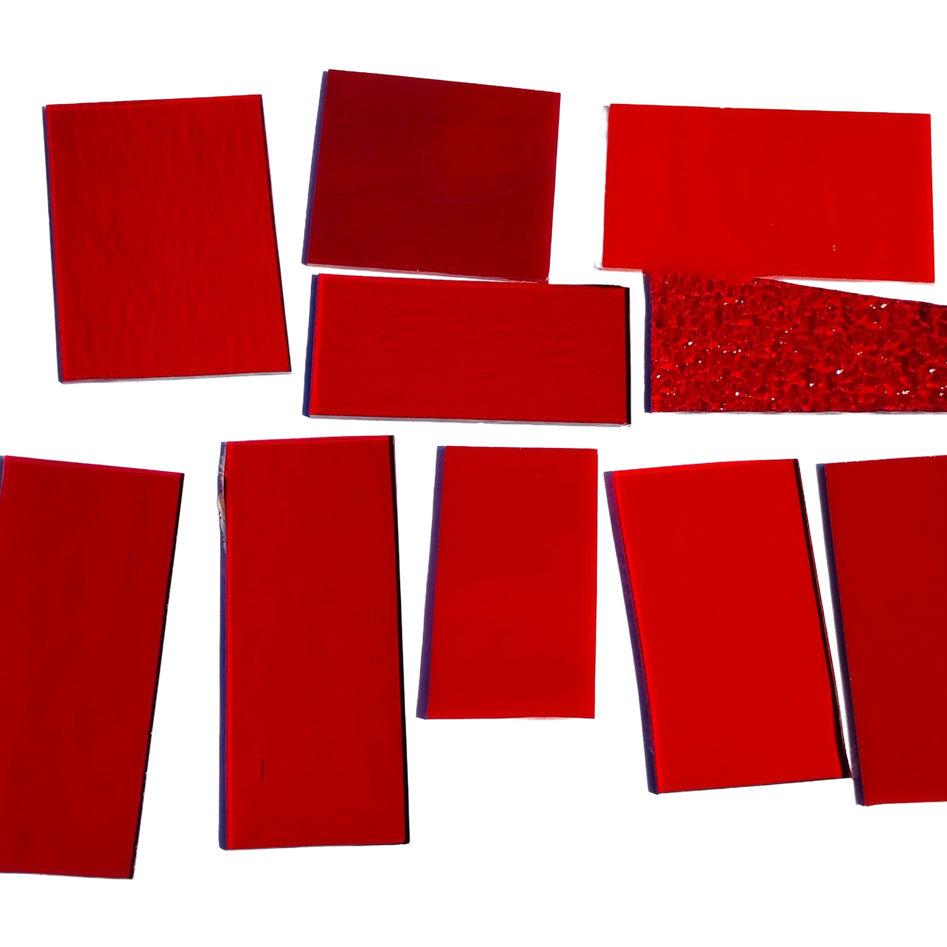 Bradstreet Glass Red Stained Glass Scraps, Curated 1 lb Package of Reclaimed Shop Scrap Glass in Shades of Red.